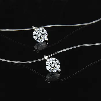 Zircon Statement Halskæde Mode Usynlige Gennemsigtig fiskesnøre krystalklart Halskæde Til Kvinder Smykker x89