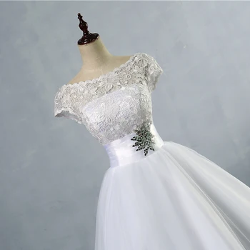 ZJ9033 2016 2017 Lace Hvid Elfenben brudekjoler beaded Cap Ærmer bruden kjole med Toget plus size 2-28W