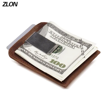 ZLON RFID-Unisex Crazy Horse Ægte Læder Fashiom Tegnebog Business Kreditkort, ID-Holder Med Stærk Magnet Penge Klip K105