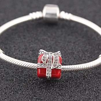 ZMZY Ægte 925 Sterling Sølv Charms Gift med Klare Cubic Zirconia Røde Perler Passer til Pandora Armbånd Kvinder Smykker