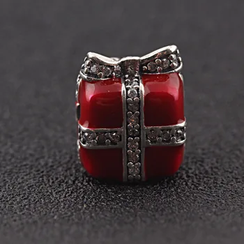 ZMZY Ægte 925 Sterling Sølv Charms Gift med Klare Cubic Zirconia Røde Perler Passer til Pandora Armbånd Kvinder Smykker