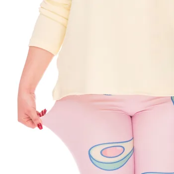 Zohra Kausale Store Størrelse Kvinder Leggings Avocado Pink Udskrivning Stretch, Høj Talje Plus Size Bukser Bukser For Buttede Kvinder