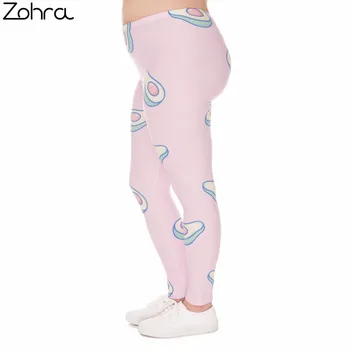 Zohra Kausale Store Størrelse Kvinder Leggings Avocado Pink Udskrivning Stretch, Høj Talje Plus Size Bukser Bukser For Buttede Kvinder