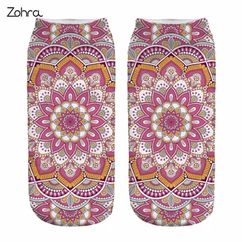 Zohra Unikke Design Kvinder Sokker Mandala Sommer Pink 3D-Print Sokker Low Cut-Ankel Sok Fashion Hyggelig Bomuld Sokker