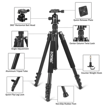 Zomei Q555 professionel aluminium fleksible kamera trefod med bolden leder efter DSLR-kameraer, bærbare