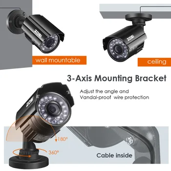ZOSI 1/3 Farve CMOS 800TVL Bullet-Mini CCTV Kamera HD Offentlig Sort 24 IR Leds Dag/Nat Sikkerhed Home Video Overvågning Kamera