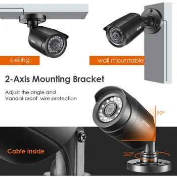 ZOSI 720P HD-TVI 1280TVL CCTV Sikkerhed Kamera ,3,6 mm Linse 24 IR LEDs,65 m Night Vision ,Udendørs Whetherproof overvågningskamera