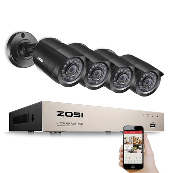 ZOSI 8-Kanals HD-TVI 1080N/720P Video Security System DVR optager med 4x HD 1280TVL Indendørs/Udendørs Vindtæt CCTV-Kameraer
