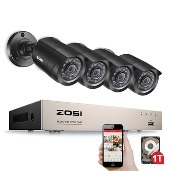 ZOSI Hjem Sikkerhed System 8CH HD-TVI 1080N DVR 4STK 1280TVL 720P Night Vision Udendørs Overvågning Vandtæt Kamera Kits 1TB
