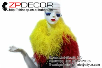 ZPDECOR 2yards/masse 8PLY Høj Kvalitet, Smukke Gule og Røde Bleget Brudekjole Strudse Fjer Boa til Dekoration Kjole