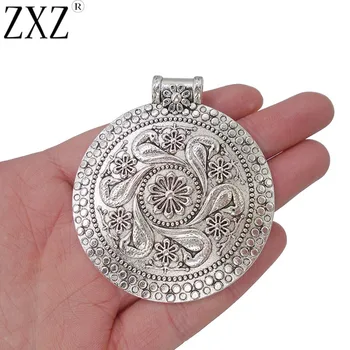 ZXZ 2stk Antik Sølv Store Tribal Boheme Boho Medallion Round Charms Vedhæng til Smykker at Gøre Resultaterne 68x60mm