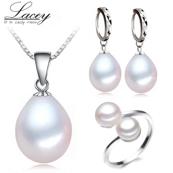 Ægte ferskvands perle smykker sæt kvinder,naturlige perle smykker sæt 925 sølv mor vedhæng ring øreringe party top kvalitet