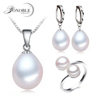 Ægte ferskvands perle smykker sæt kvinder,naturlige perle sæt 925 sterling sølv smykker pige fødselsdag engagement gave top kvalitet