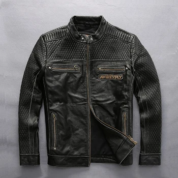 Ægte Harley motor biker jakke, slank herre kvalitet læder jakke koskind broderi mans læder jakke