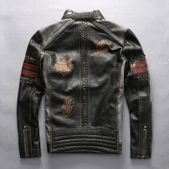 Ægte Harley motor biker jakke, slank herre kvalitet læder jakke koskind broderi mans læder jakke