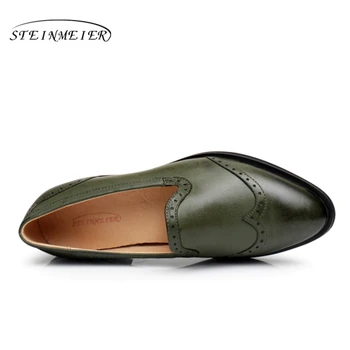 Ægte læder kvinde størrelse 9 designer yinzo vintage flade sko rund tå håndlavet grøn blå brun oxford sko til kvinder 2017