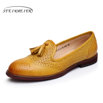 Ægte læder kvinde størrelse 9 designer yinzo vintage flade sko rund tå håndlavet beige blå oxford sko til kvinder 2017