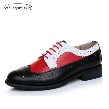 Ægte læder stor kvinde OS, størrelse 11 designer vintage flade sko rund tå håndlavet rød hvid sort oxford sko til kvinder fur
