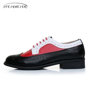 Ægte læder stor kvinde OS, størrelse 11 designer vintage flade sko rund tå håndlavet rød hvid sort oxford sko til kvinder fur