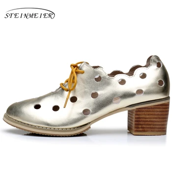 Ægte læder stor kvinde sko OS, størrelse 9.5 designer vintage Sandaler rund tå håndlavet sølv guld 2017 sping oxford sko