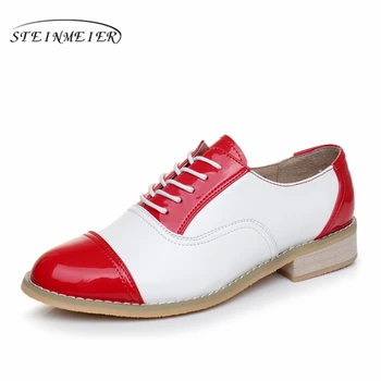 Ægte Læder Store sko OS Size 11 Designer Vintage flade Sko Rund Tå Håndlavet Hvid 2017 sping Oxford Sko Til Kvinder Fur