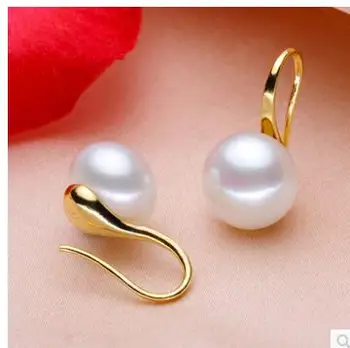 ægte naturlig perle øreringe kulturperler ferskvandsperler med 9-10mm Mode Smykker Pearl perle gav sterling-sølv-smykker