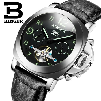 Ægte Schweiz BINGER Mærke Mænd automatisk mekanisk lysende vandtæt sport Chronograph kalender militær ur