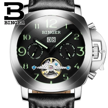 Ægte Schweiz BINGER Mærke Mænd automatisk mekanisk lysende vandtæt sport Chronograph kalender militær ur