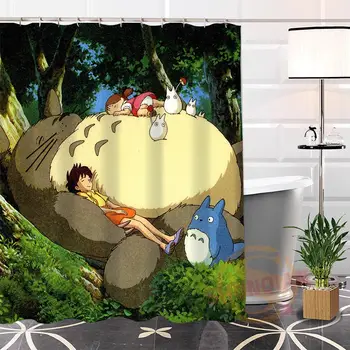 Øko-venlige Brugerdefinerede Unikke Miyazaki tegneserier Stof Moderne badeforhæng badeværelse Med Kroge til dig selv H0220-45