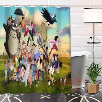 Øko-venlige Brugerdefinerede Unikke Miyazaki tegneserier Stof Moderne badeforhæng badeværelse Med Kroge til dig selv H0220-45