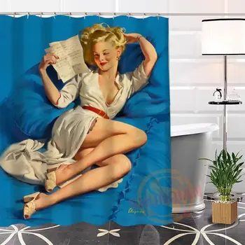 Øko-venlige Brugerdefinerede Unikke pin-up pige Moderne badeforhæng badeværelse Vandtæt til dig selv H0220-54